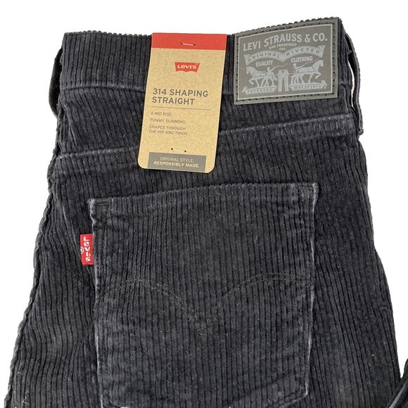Women’s Levi’s 314 Shaping Straight Black Corduroy Pants Sz 31x30 NWT Irregular - Picture 2 of 7